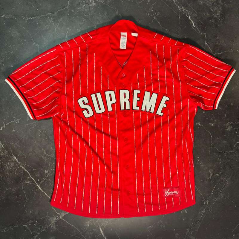 Supreme Rhinestone Stripe Baseball Jersey - Supreme | Hassuru
